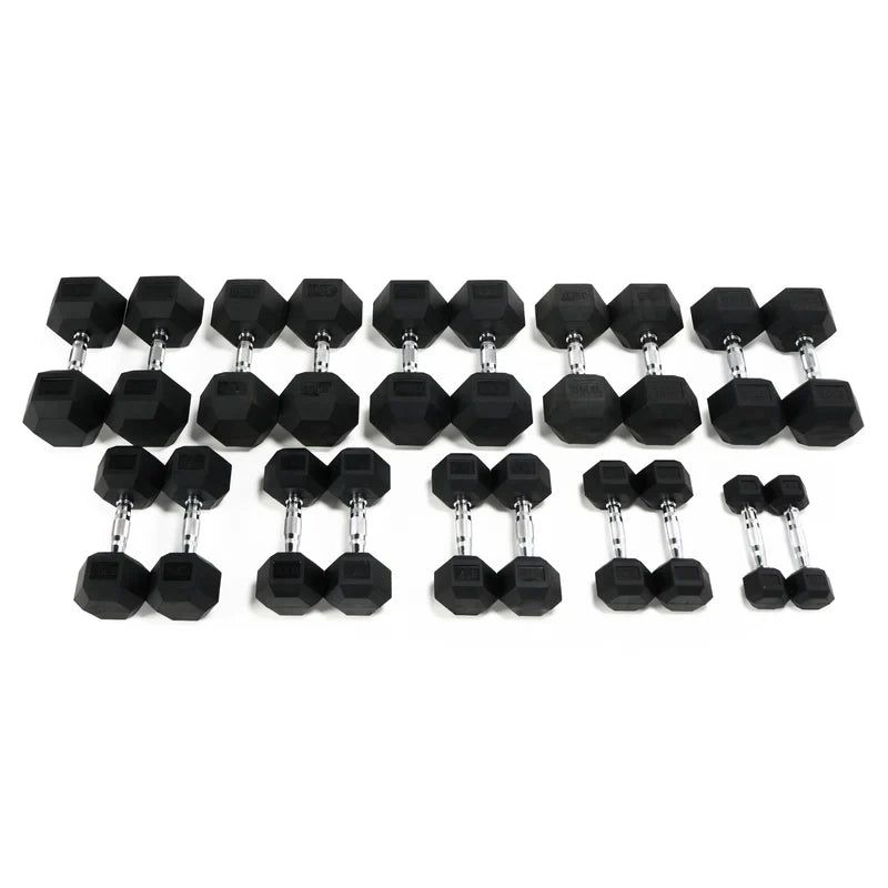 Rubber Hex Dumbbells — hex dumbbells overhead top view