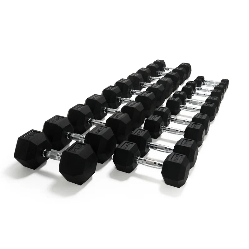 Rubber Hex Dumbbells — hex dumbbells perspective weight lineup